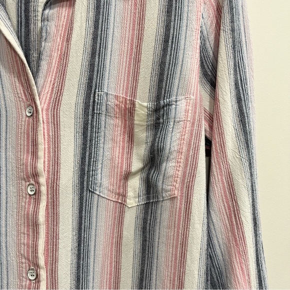 Bella Dahl Striped Linen-Blend Collared Blouse Button Up Blue Pink Size Large - Picture 6 of 11